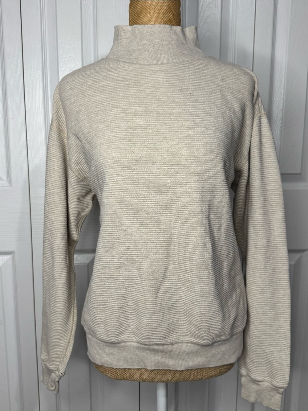 Vintage Lands' End Cream Ribbed Mock Neck Sweater
